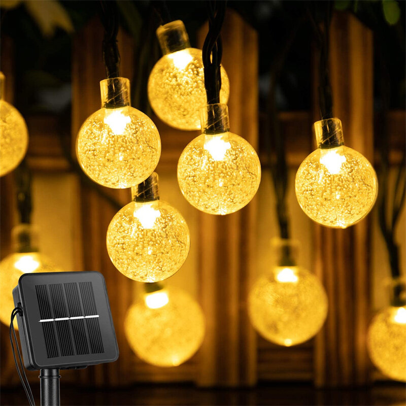 أضواء سلسلة LED كريستال الكرة الشمسية ، أضواء الجنية ، أكاليل لحفلات عيد الميلاد ، الديكور في الهواء الطلق ، 8 طرق ، 5 م ، 7 م ، 12 م ، 021