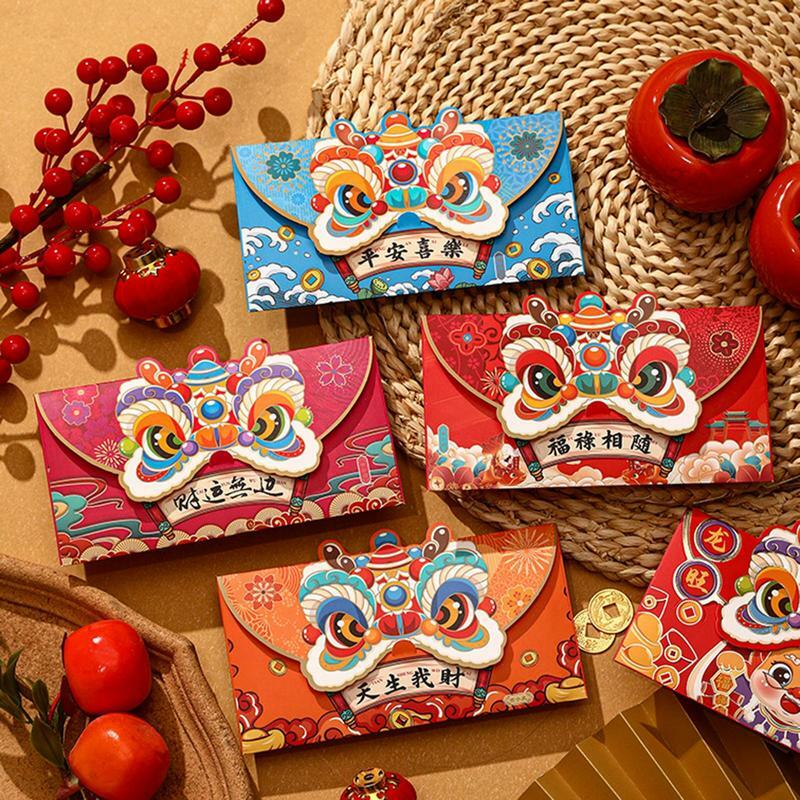 Enveloppes rouges du Nouvel An chinois, année du dragon 2024, poche rouge porte-bonheur, fournitures du zodiaque, ensemble de 4 pièces