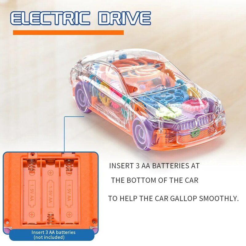 Battery Operated Race Auto Transparante Concept Auto Elektrische Universele Gear Auto Model Lichte Muziek Auto Speelgoed Kids Peuters Geschenken