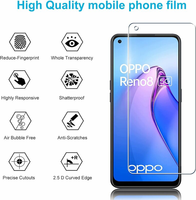 2/4Pcs Tempered Glass For OPPO Reno8 5G Screen Protector Glass Film
