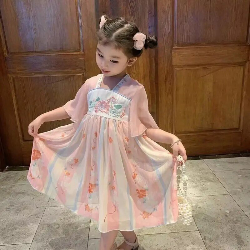 Children Hanfu Princess Baby Girl Dress Mandarin Collar  CottonTraditional Chinese Cloth Outfit  Costumes Oriental Fairy 2 6
