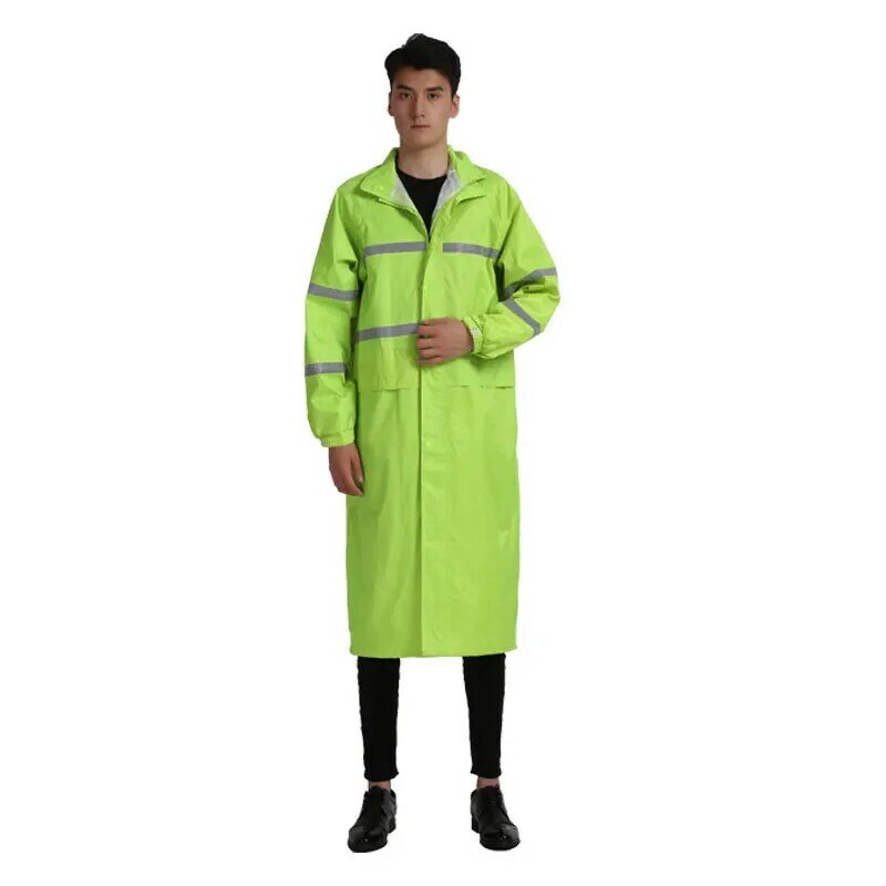 Venda quente Tamanho Adulto PVC Reutilizável Raincoat Men Reflexivo Stripe e Tapes Impermeável Com Capuz Rainwear Rain Suit