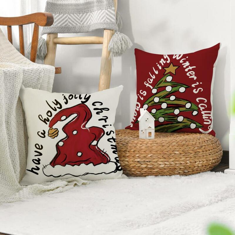 Durable Christmas Pillowcase Festive Christmas Pillowcase Reusable Christmas Pillow Case with Tree Bowknot Hat Design for Sofa