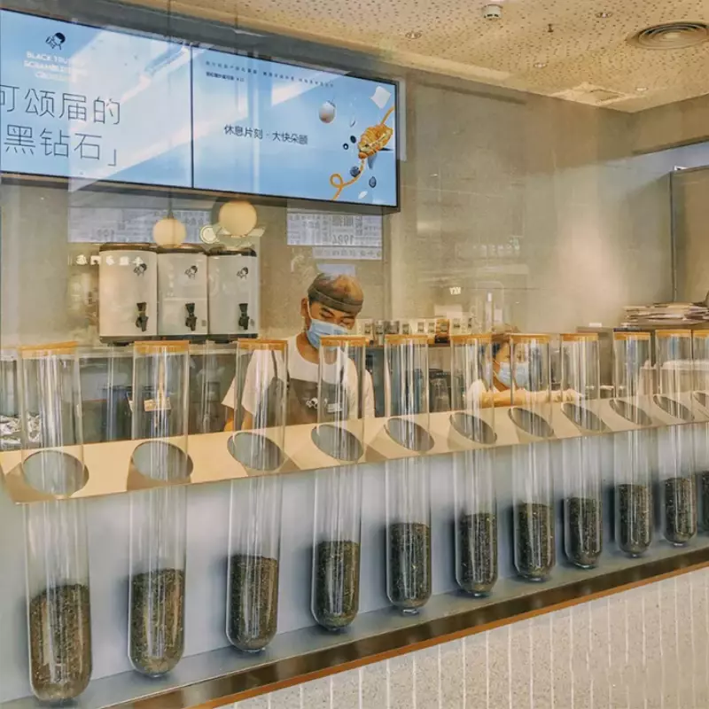 Kaleng display teh, teh susu, display teh, rak besi, penyimpanan kaca kopi, rak display konter bar
