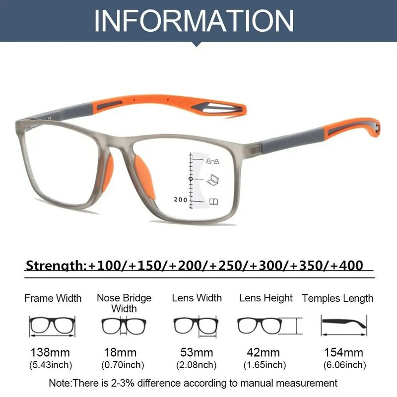 نظارات قراءة تقدمية متعددة البؤر للرجال والنساء ، مضادة للضوء الأزرق ، نظارات رياضية ، قصر النظر ثنائي البؤرة فائق الخفة ، إطار TR90