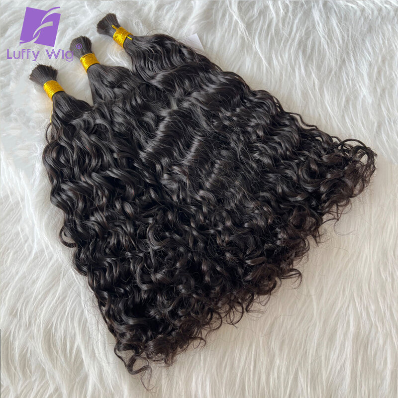 Ekstensi rambut manusia ditarik ganda ekstensi rambut manusia tanpa anyaman air bergelombang kepang seluruh ujung Boho rambut besar untuk wanita wig LuffyWig
