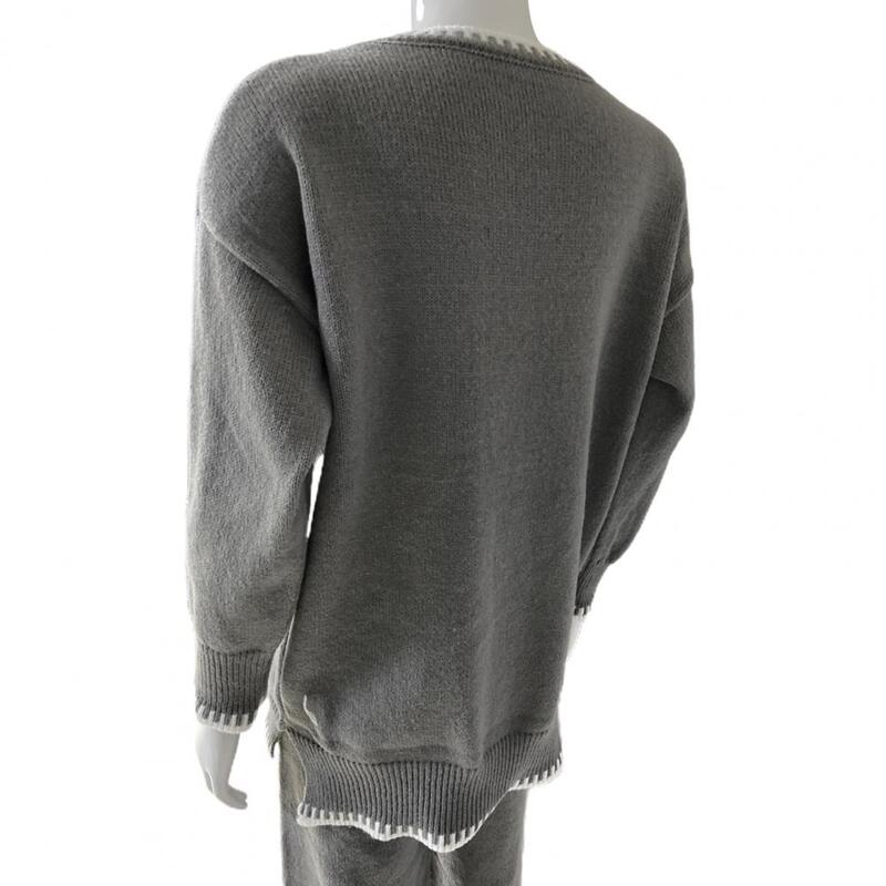 Conjunto de suéter de punto a rayas para mujer, pantalones de pierna ancha, ropa de salón acogedora, chándales para otoño e invierno, elegante