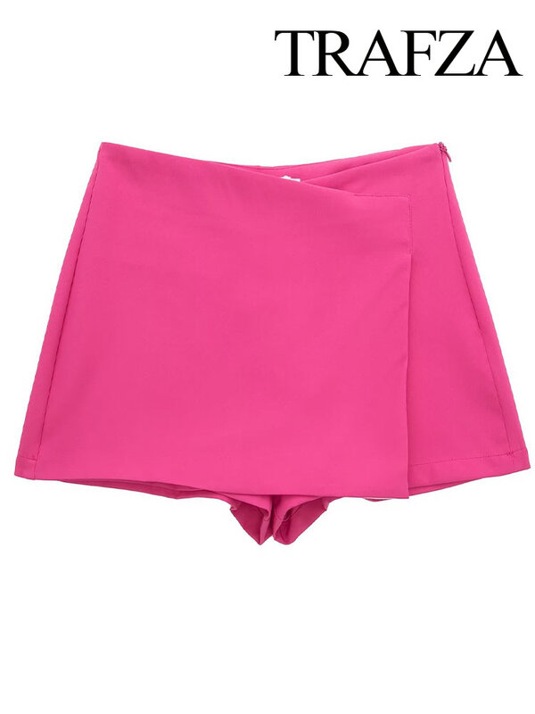Trafza Frauen neue Mode 2023 Sommer feste Shorts hohe Taille mit Reiß verschluss für Frauen Kleidung lässig schlanke Streetwear