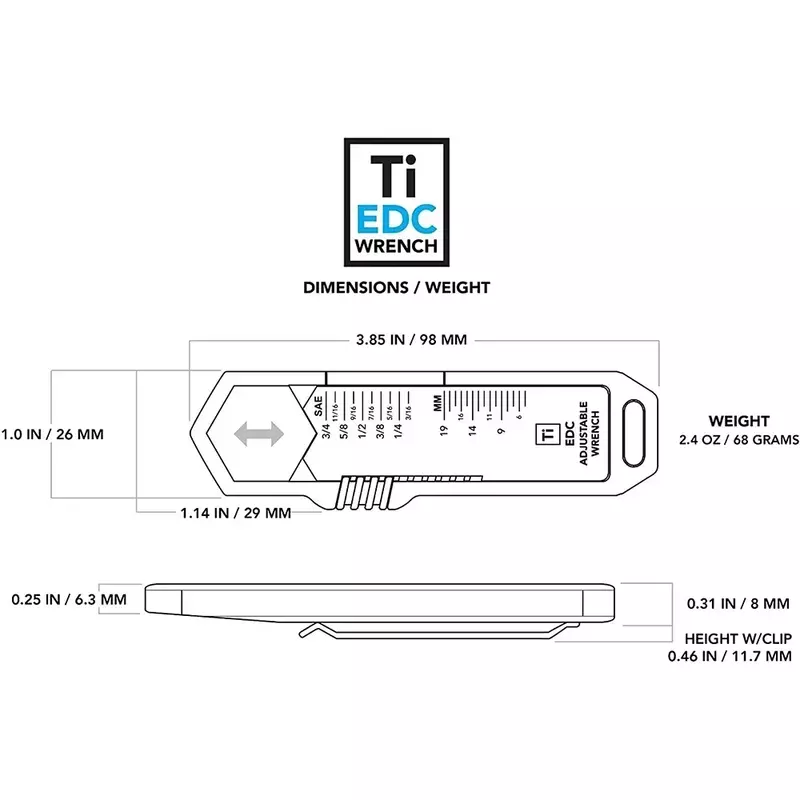 빅 아이디어 디자인 포켓 도구, tpt 슬라이드 티타늄 캠핑 생존 장비, 다기능 가제트, 멀티 툴 렌치
