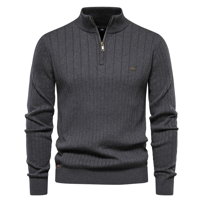 Winter Men's Sweater Half High Neck Zipper Solid Elastic Slim Fit Long Sleeve Pullover High-quality Business Casual Sweaters XXL