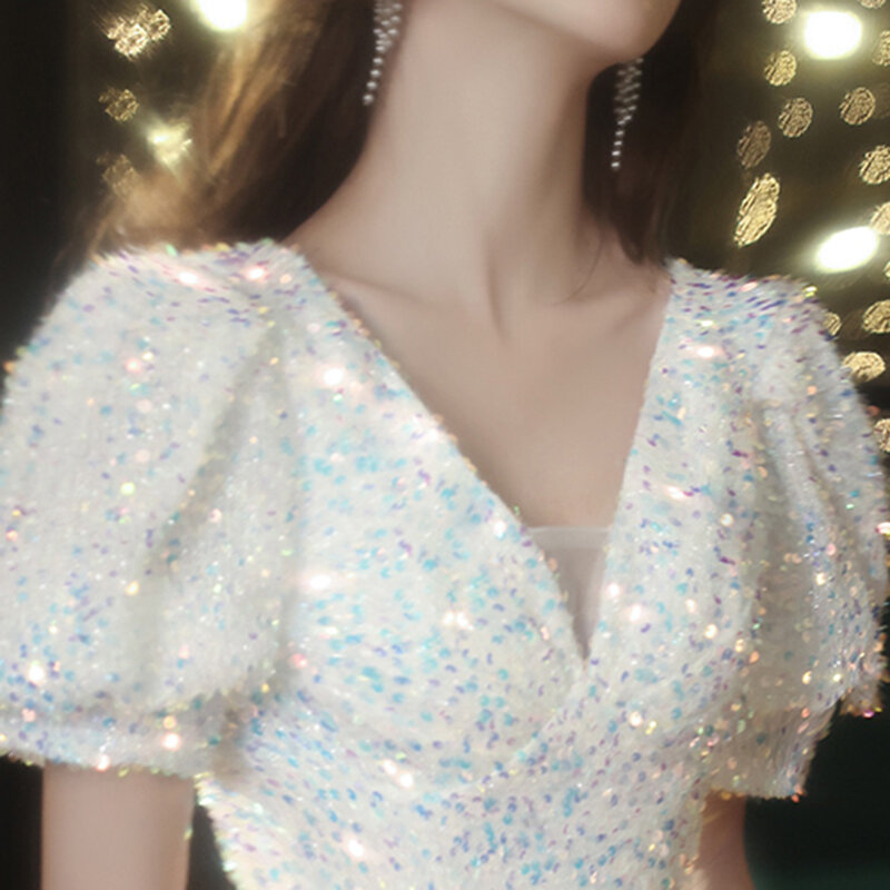 Новинка 2024, платье для выпускного на день рождения, женственное Привлекательное элегантное банкетное блестящее белое модное летнее платье с блестками