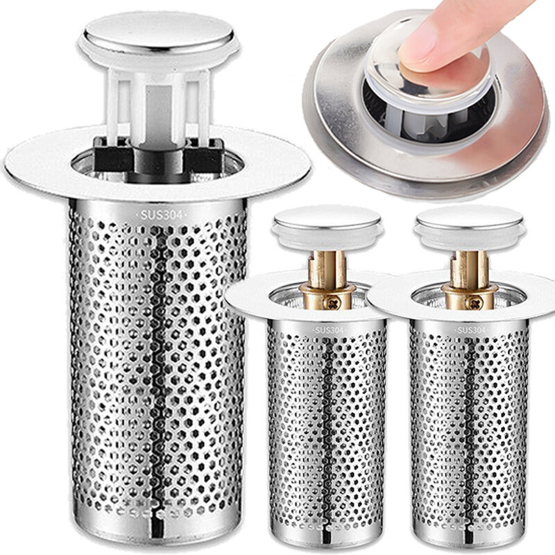 Stainless Steel Floor Drain Filter Home Kitchen Bathroom Sink Drains Hair Catcher Waste Plug Filter Anti Odor Pop-Up Bounce Core