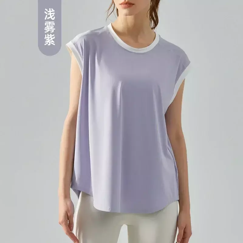 Camiseta sin mangas para correr al aire libre, camisa holgada informal de manga corta, Color a juego, ropa de Fitness para mujer, Verano