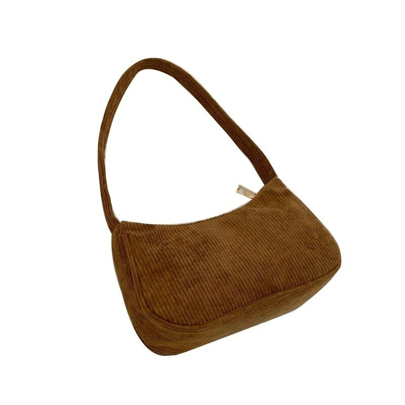 Fashion Underarm Bag Stripe Corduroy Shoulder Bag with Zipper Bag All-match Clutch Handbag for Christmas Party