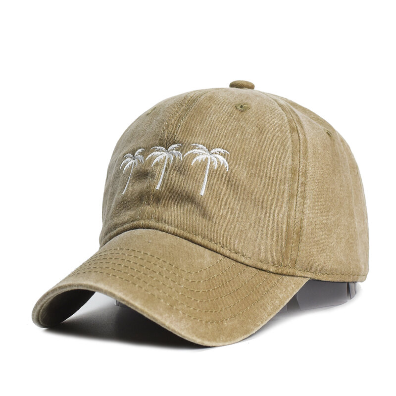 Gorra de algodón lavado con bordado de árbol de coco para hombres y mujeres, gorras Snapback, gorras de béisbol, sombrero de papá al aire libre