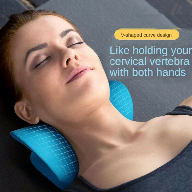 Bantal Pijat relaksasi bahu leher, perangkat traksi kiropraktik serviks untuk pelurusan tulang belakang serviks pereda nyeri