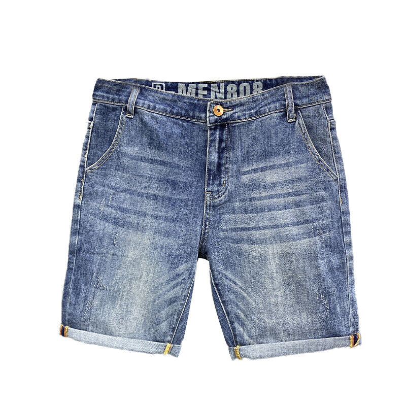 Summer Slim fit thin denim shorts men's high-end fashion elastic soft casual fashion Korean washed-out shorts