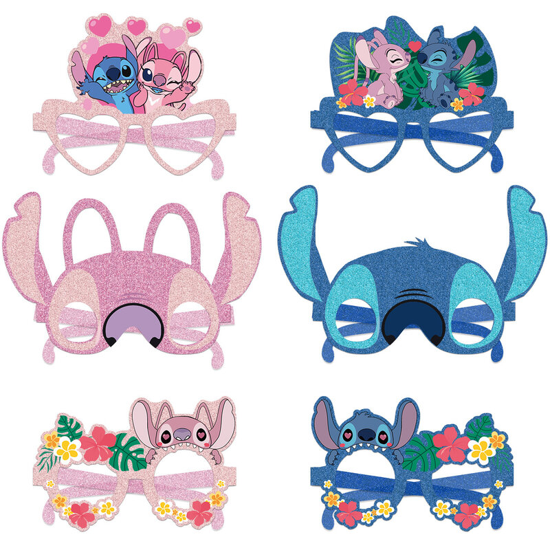 12 buah/set lelo Stitch dekorasi pesta masker kacamata kertas Stitch foto Cosplay alat peraga anak-anak perlengkapan pesta ulang tahun
