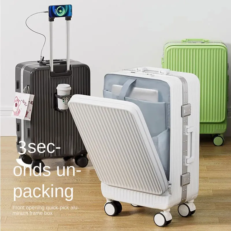 Valise de voyage multifonctionnelle, porte-téléphone USB, bagages à ouverture avant, cabine et valise à roulettes, 18 po, 28 po, offre spéciale