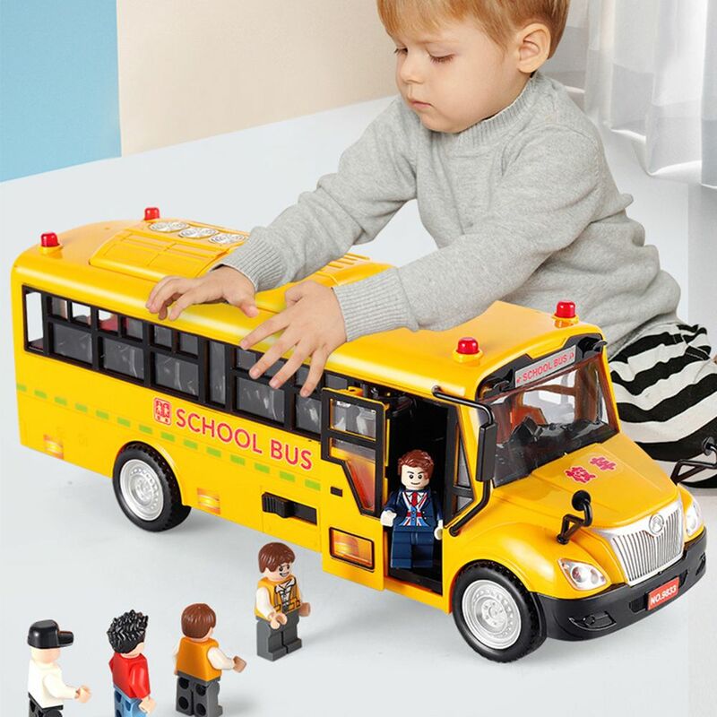 Modelo de coche educativo interactivo para niños, juguetes de autobús escolar, iluminación inercial
