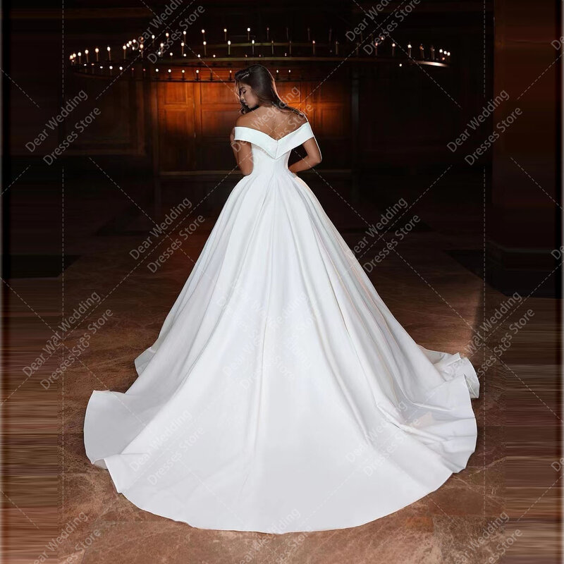 Wunderschöne eine Linie Brautkleider für Frau von der Schulter V-Ausschnitt Satin formelle Prinzessin Mode Brautkleider Vestidos de Novia