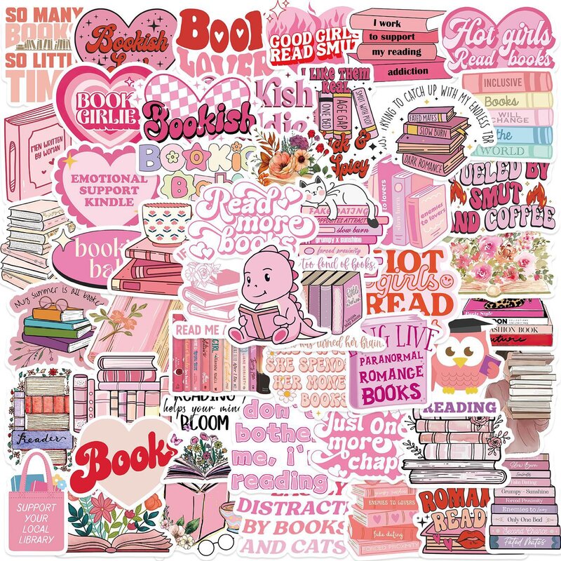 10/50pcs Cute Pink Reading Book Bookish Stickers Kawaii decalcomanie fai da te Scrapbooking Notebook Laptop Phone bagagli adesivo decorativo