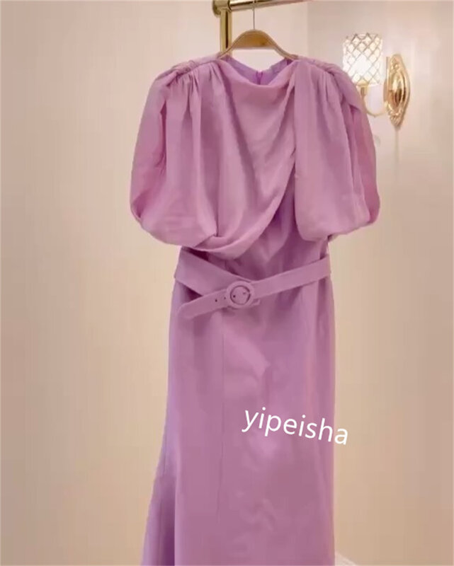 Jersey szarfa suknia balowa syrenka z wycięciem na zamówienie sukienki Midi