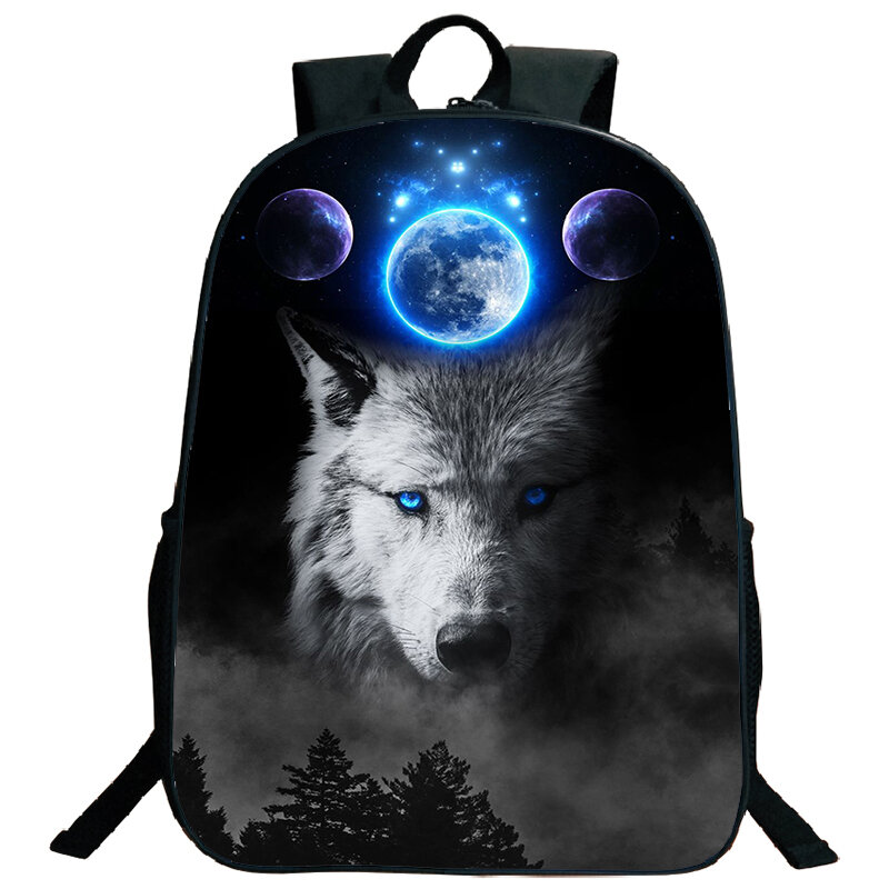 The Nordic Wolf Print Mochilas para meninos e meninas, mochila impermeável, mochila de lobo espacial, mochila casual, mochilas escolares para crianças