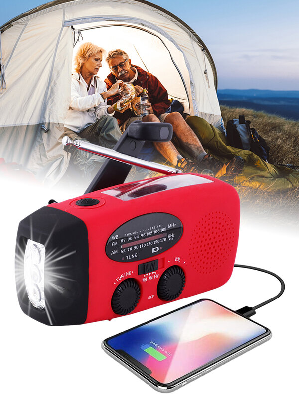 Многофункциональное радио с ручным управлением на солнечной батарее FM AM WB NOAA, радио для погоды, 2000 мАч, USB зарядка, экстренный телефон с фонариком, Блокировка питания