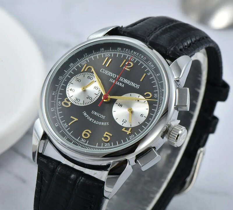 CYS-Historiador-Relógio multifuncional masculino, relógio esportivo de quartzo de luxo com pulseira de couro, data clássica, top fashion impermeável