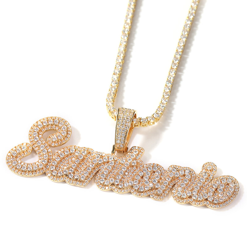 Uwin Custom Baguette Chain Cursive Letter With Iced Out Name Necklace Chain Cubic Zirconia Fashion Hiphop Jewelry