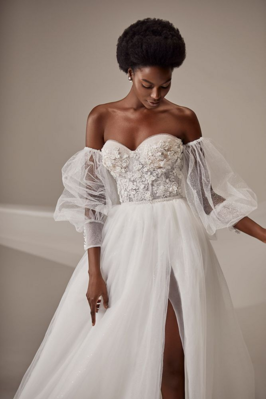 Elegant Sweetheart Wedding Dresses Graceful A-Line Bridal Gowns Deatachable Sleeves High Slit Backless Lace-Up Vestidos De Novia