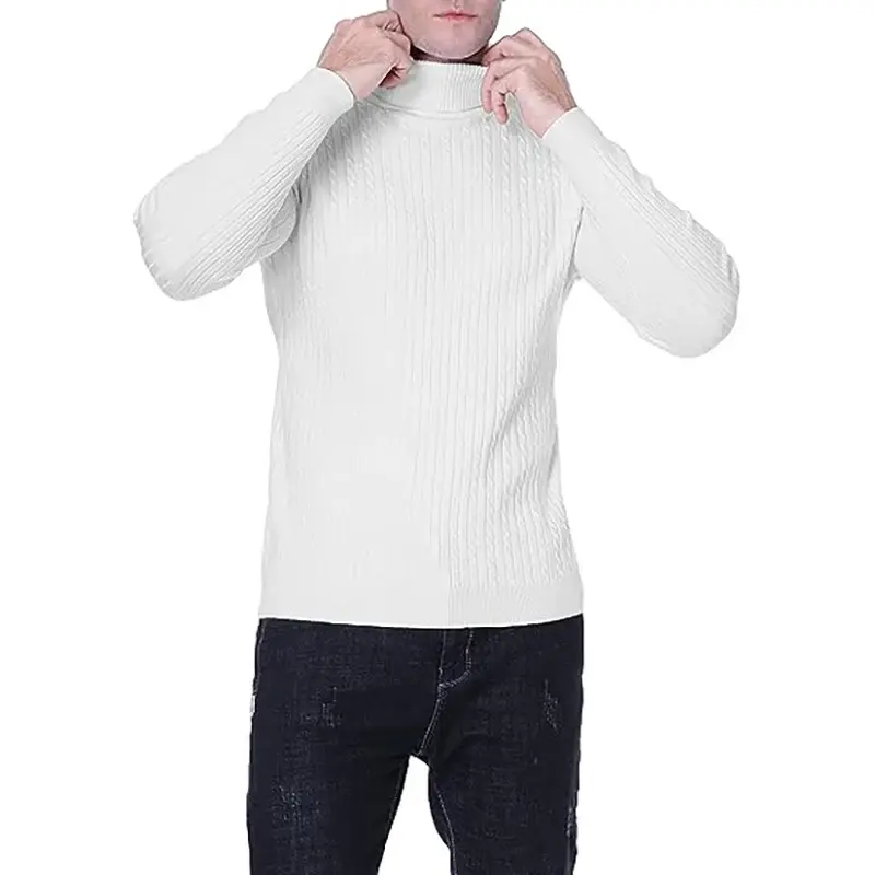 Suéter de malha de gola alta masculino, tops casuais, manter aquecido, fitness pulôveres, inverno