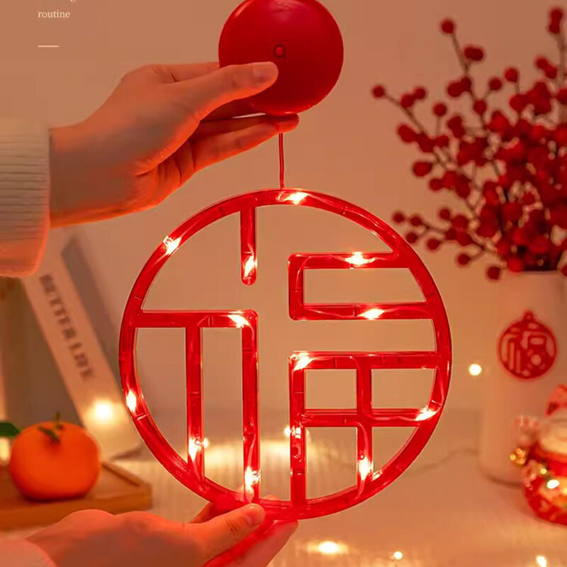 Chinese New Year Decoration Lamp Fu Led Fairy Curtain Light  Window Door Hanging Suction Cup Lights Holiday Garland Lamp
