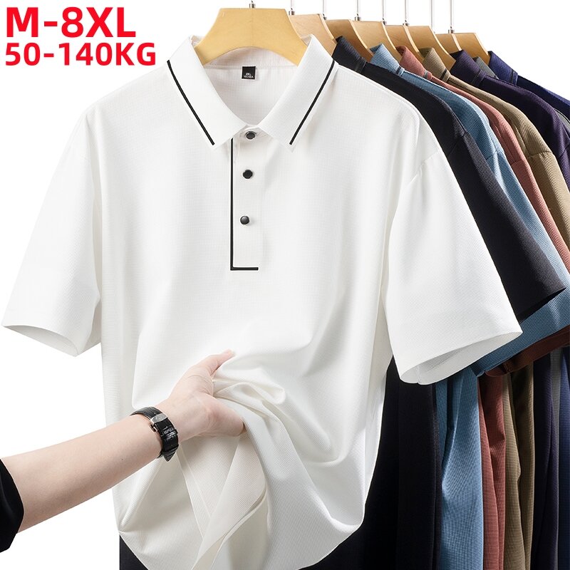 8xl 7xl Plus Size Polo Shirt Men Summer Short Sleeve Ice Silk Cooling Polo Shirts Fashion Casual Breathable T-Shirts Male