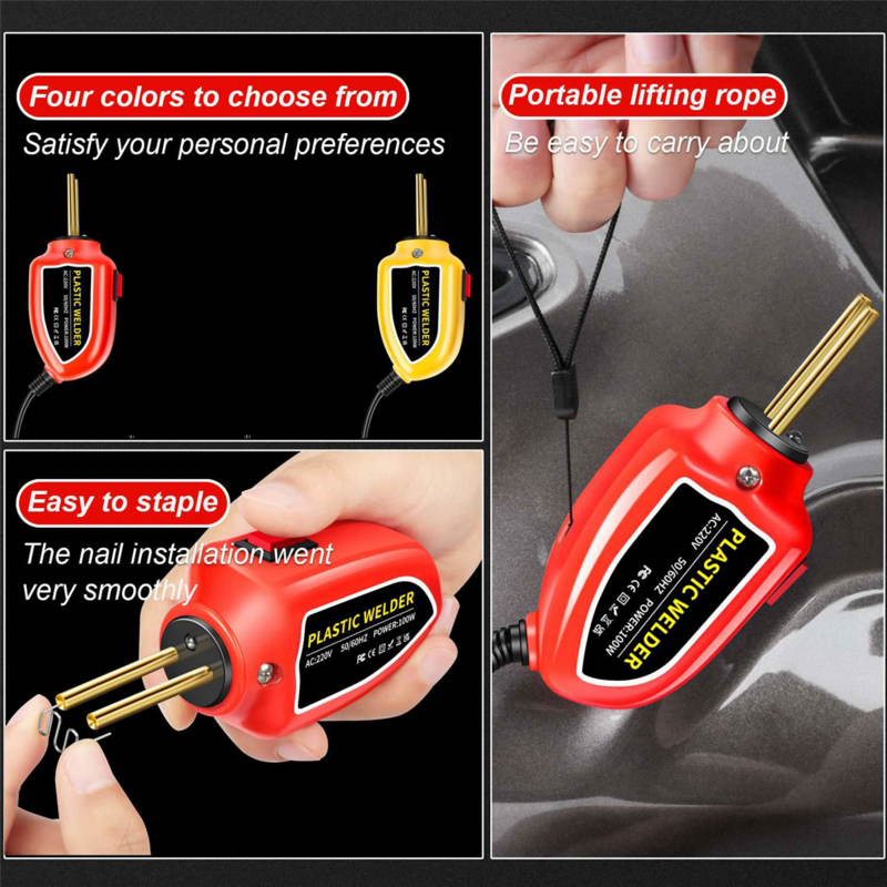 Portátil Mini plástico Hot Grampeadores, máquina de solda, carro Bumper Repair Kit, Handheld Kit, Auto Dents Repair, Plug UE, vermelho