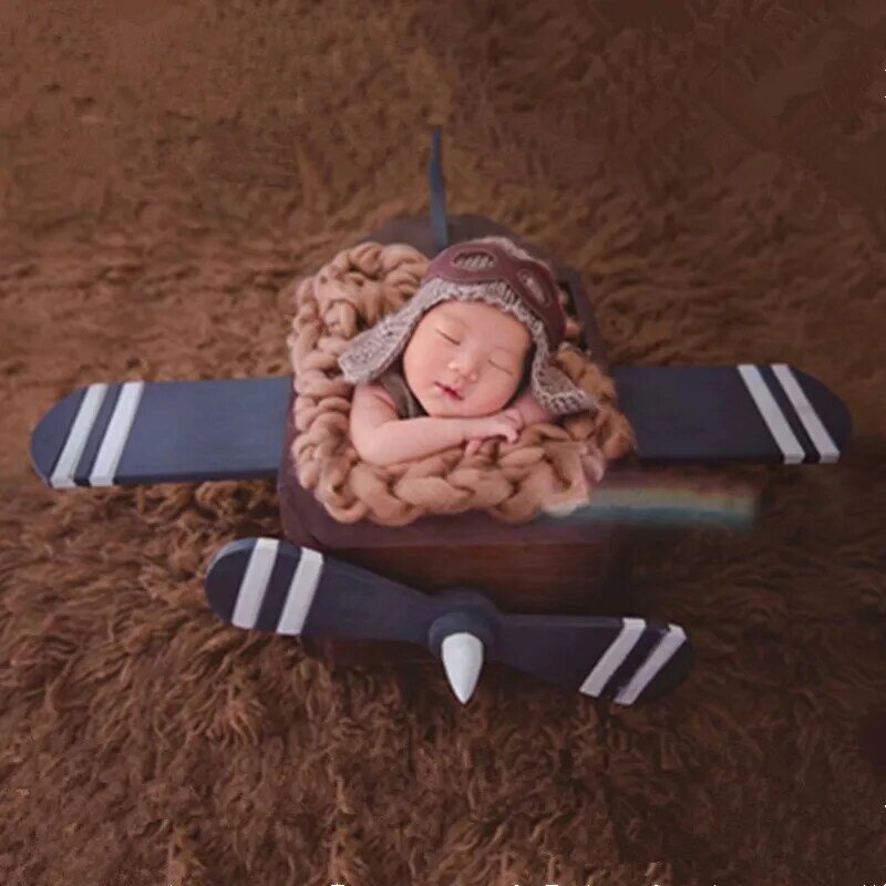 Pasgeboren Fotografie Gebreide Cap Studio Foto Prop Accessoires Baby Boy Luchtmacht Hoed Baby 0-1Month Fotografia Pilot Stijl H