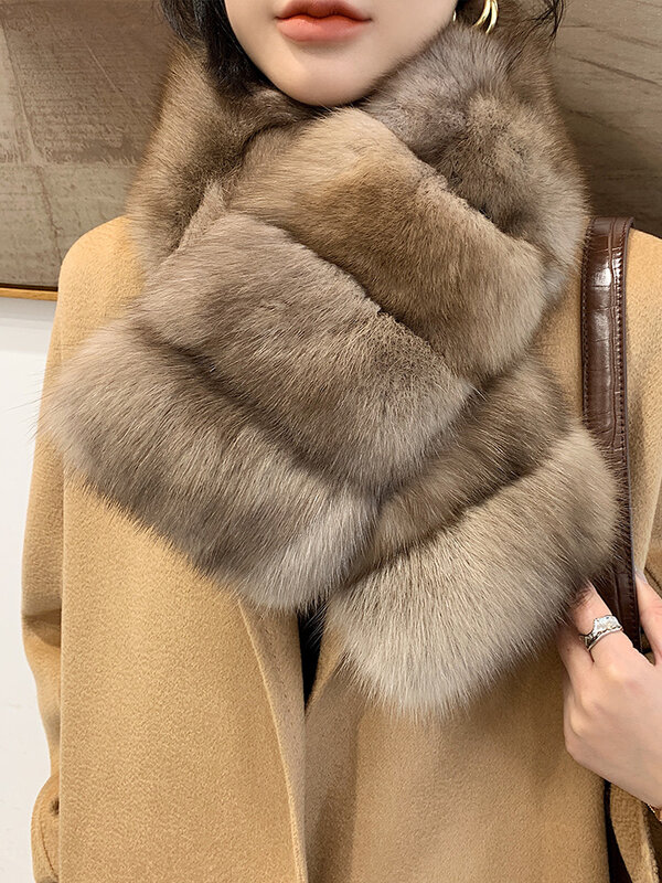 2022 mulheres inverno super luxo outfit decorar real pele de sable longo cachecol genuíno chinchila pele cachecol silenciadores xale anel
