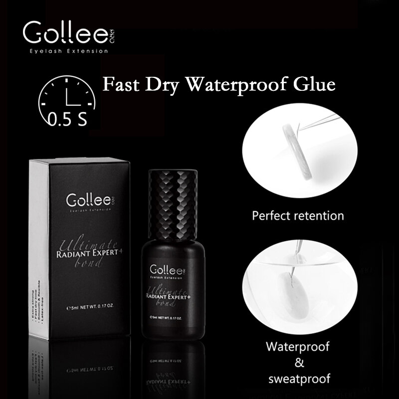 GOLLEE-プロフェッショナル防水速乾性接着剤、ラテックスフリーまつげエクステ接着剤、まつげエクステ用品、0.5-1s