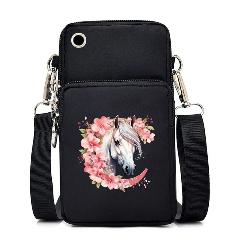 Unicorn Cartoon Printing Small Shoulder Bag Women Female Crossbody Messenger Bag 26 Alphabet Floral Phone Purse Handbag Wallet