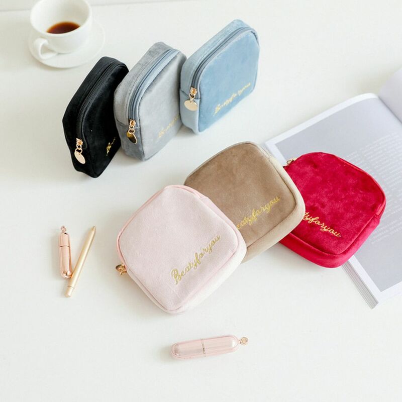 Kleine 1 pc Reise einfarbig einfache Plüsch Damen binden Fall Aufbewahrung tasche Lippenstift Tasche Schachbrett Kosmetik tasche