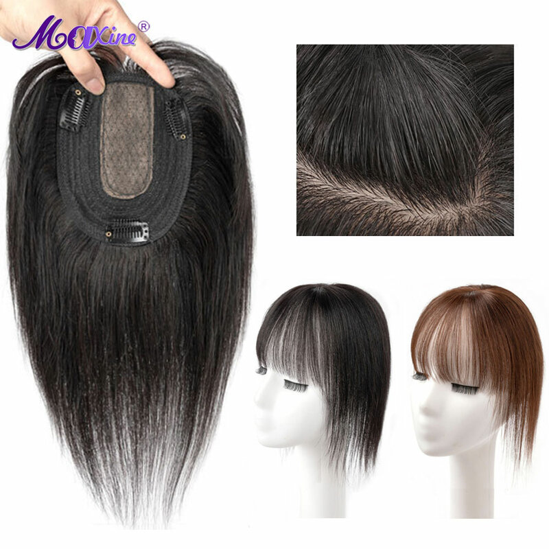 Natural cabelo humano Toppers para mulheres, grampos em hairpieces, Straight Remy cabelo acessórios