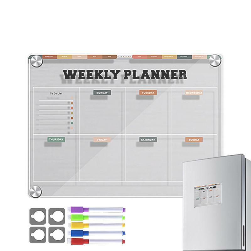 Refrigerador seco Apagar Frigorífico Board, calendário magnético, acrílico Clear Message, Notepad Planner, 12x9"