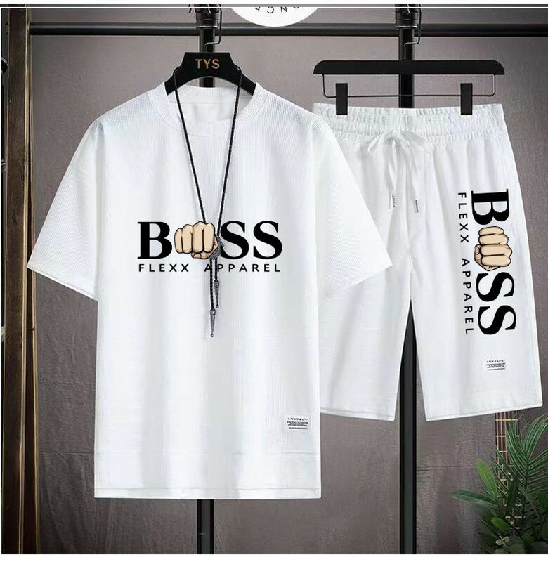 BSS FLEXX abbigliamento da uomo in due pezzi in tessuto di lino Casual t-shirt e pantaloncini Set tuta sportiva da uomo moda manica corta tuta
