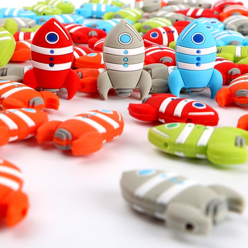 Kovict 5/10Pcs Silicone Beads Car Airplane Rainbow Rocket Food Grade For Jewelry Making DIY Pacifier Chain Accessories