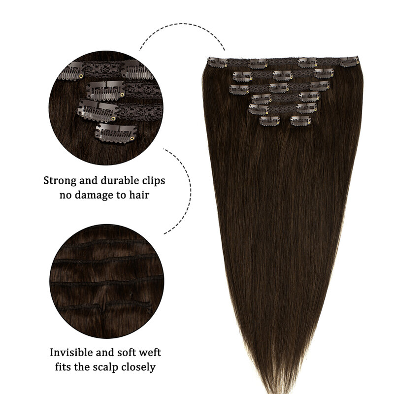 女性用ストレートクリップエクステンション,人間の髪の毛,劣化した色,14-28インチ,100g, 7個