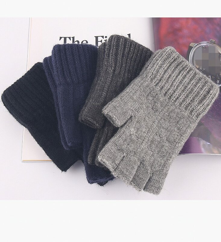Gants sans doigts en laine épaisse pour hommes et femmes, mitaines élastiques, demi-doigt, accessoire de cyclisme, chaud, commandé, solide, extérieur, hiver