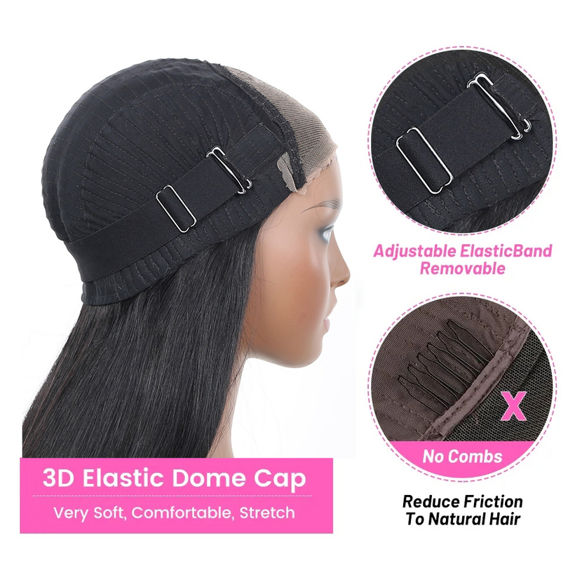 Wear And Go-pelucas de cabello humano liso sin pegamento para mujer, pelo Natural brasileño con cierre de encaje 6x4, 180% de densidad