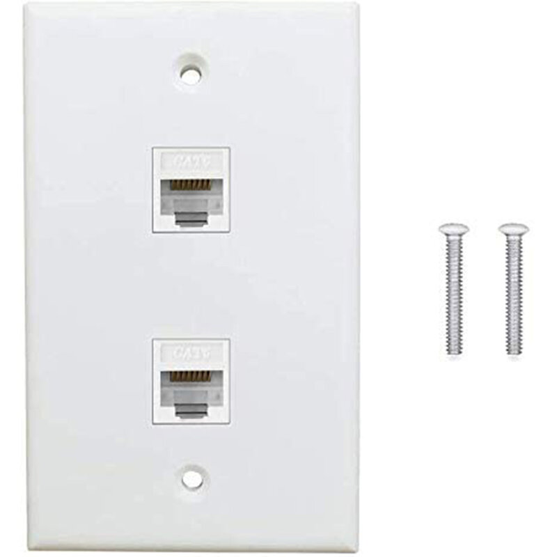 1 pak 2 Port Ethernet pelat dinding, Cat6 perempuan ke Perempuan dinding RJ45 Inline Coupler dinding Outlet, putih