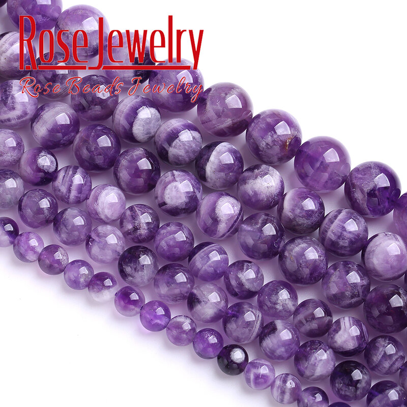 Wholesale Natural Stone Dream Lace Color Purple Amethysts Crystals Round Loose Beads 15" Strand 4 6 8 10 12MM For Jewelry Making